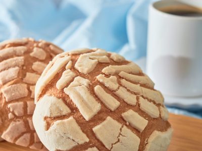 Authentic concha, traditional Mexican sweet bread made of vanilla and chocolate.